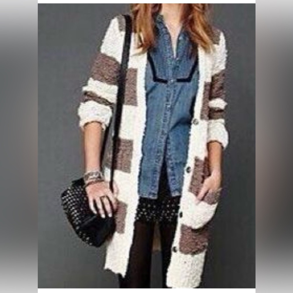 Free People Rugby Chunky Knit Cardigan Size Medium - Picture 2 of 10